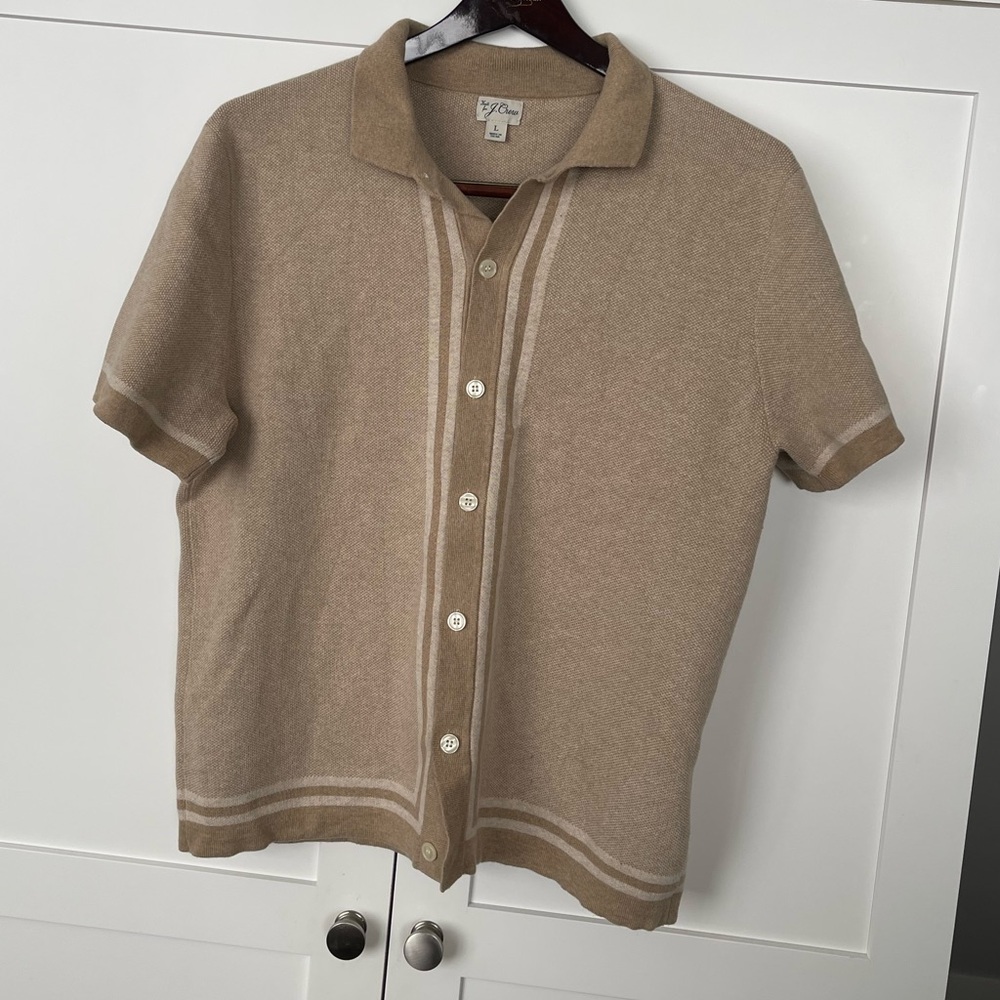 J. Crew Men’s Tan Striped Sweater Polo Size Large